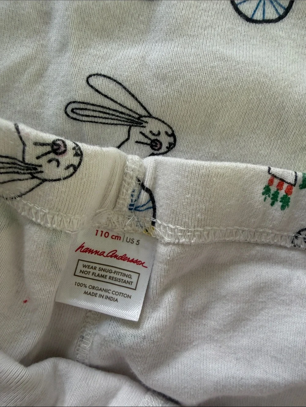 Hanna Andersson White Bunny Bicycle organic cotton Pajama Set size 5